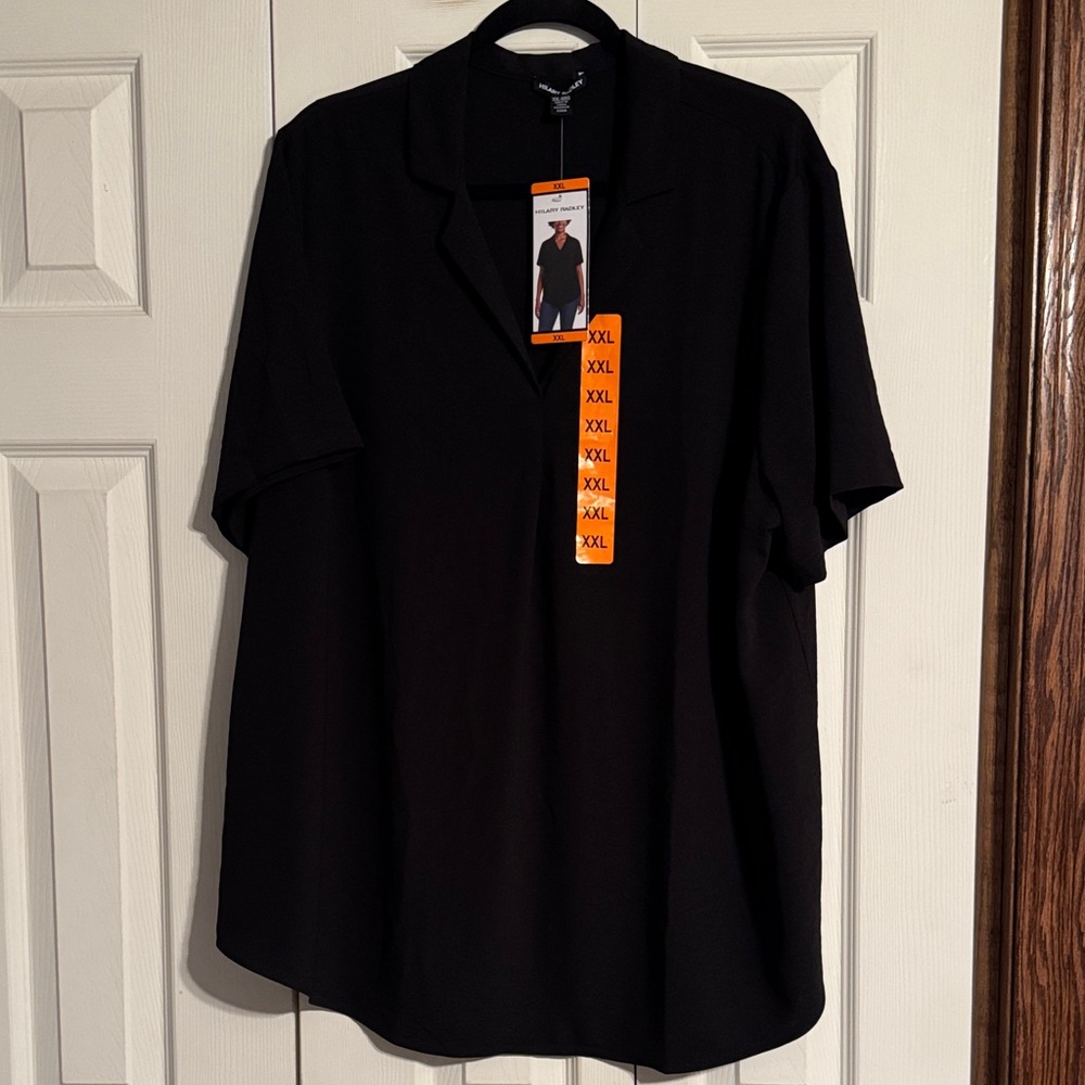 Hilary Radley Women’s Black Casual V-neck Shirt with Collar